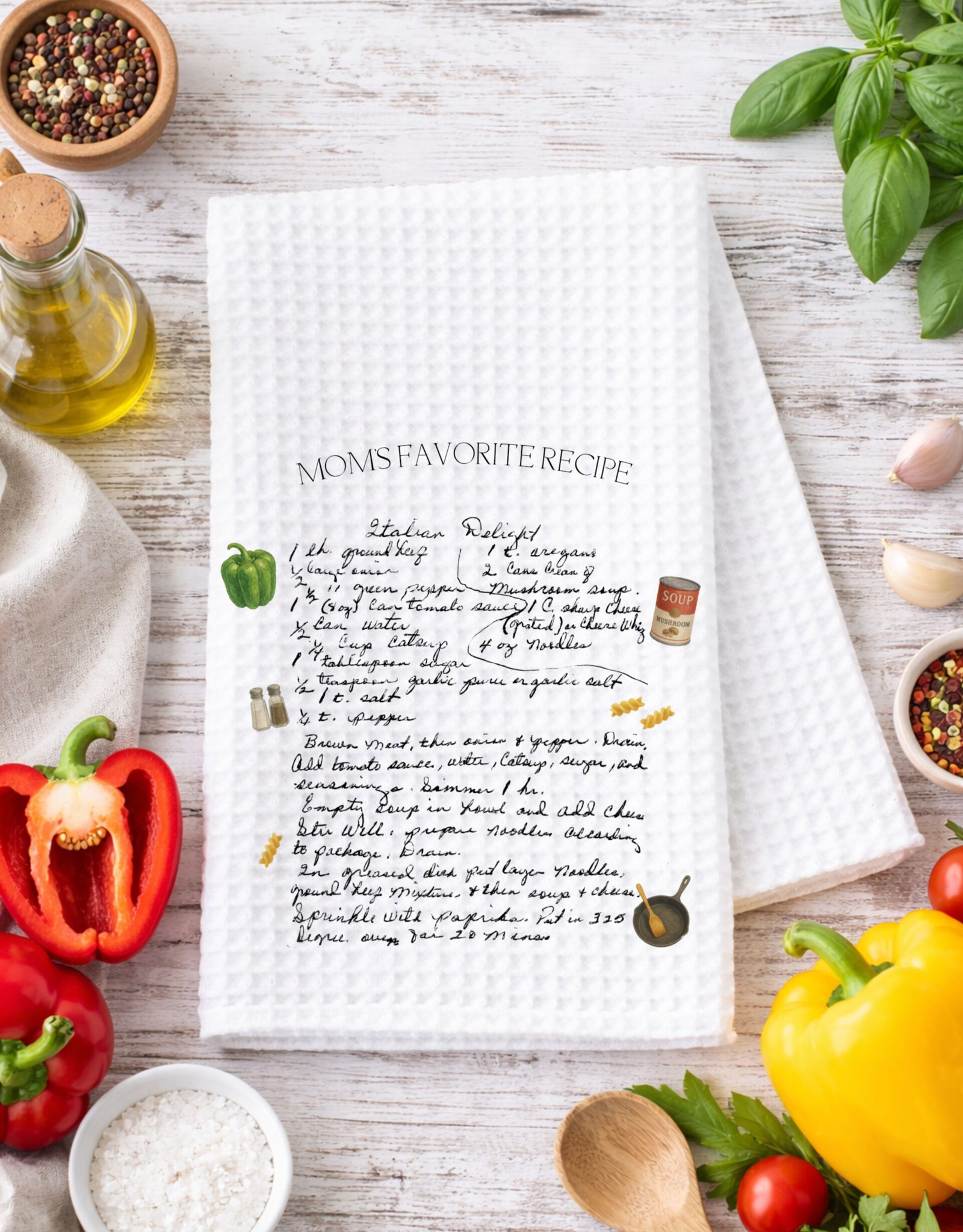Illustrated Ingredient Handwritten Recipe Towel