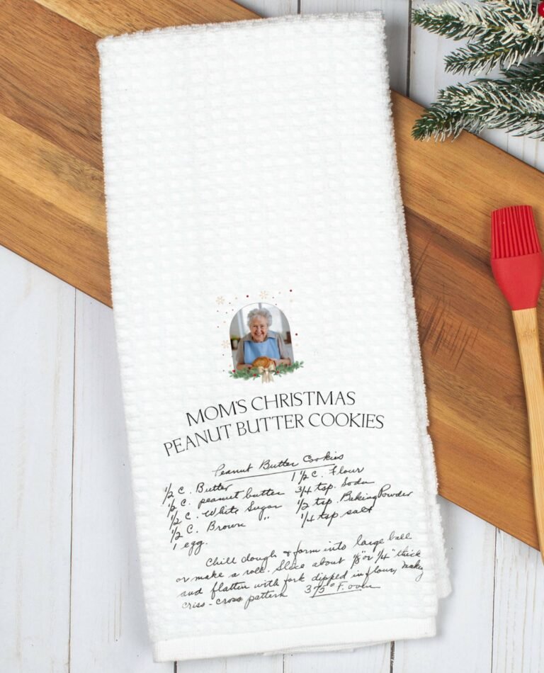 Christmas Handwritten Recipe Tea Towel With Photo