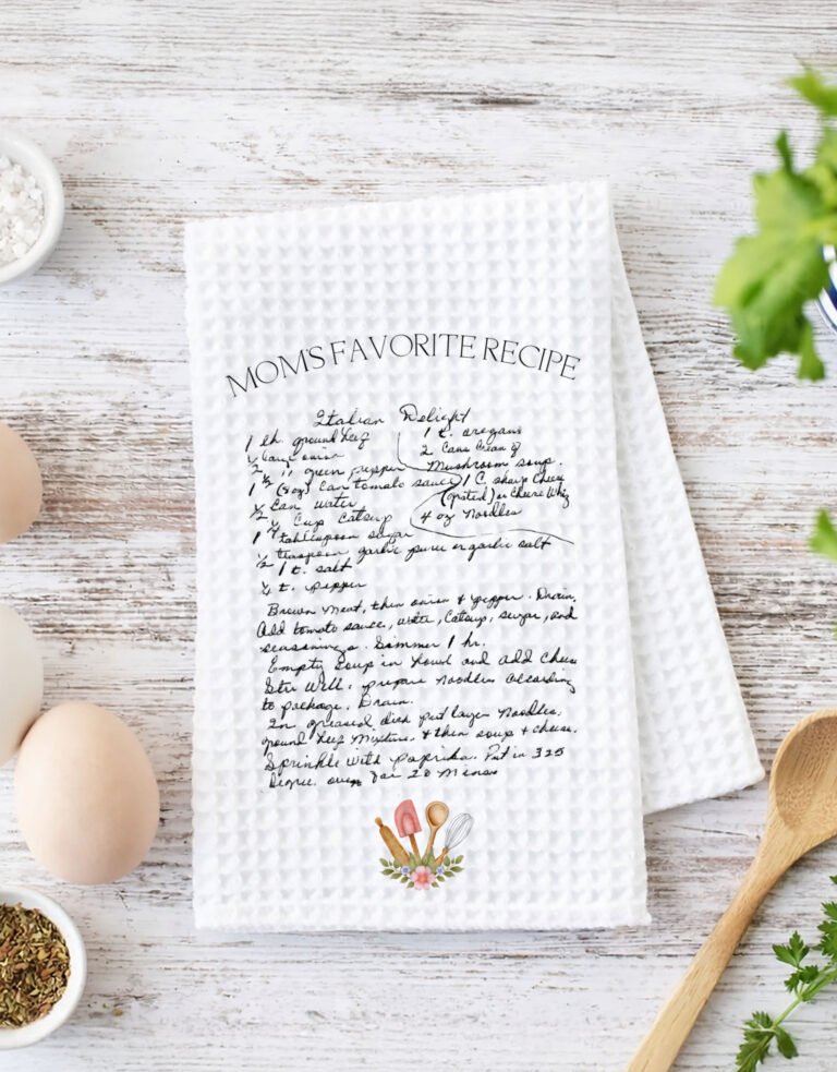 Personalized Recipe Tea Towel With Floral Utensils
