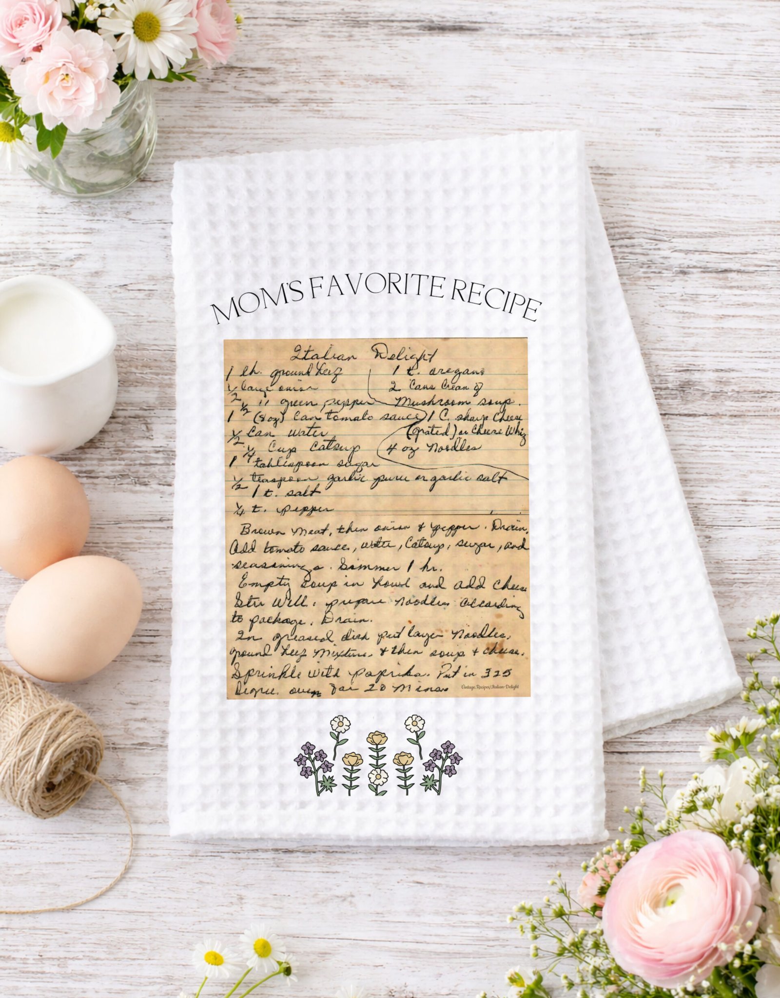 Handwritten Recipe Towel With Florals