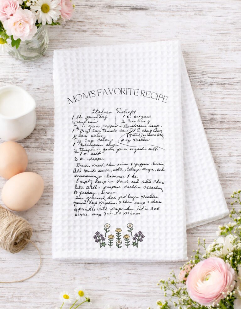 Handwritten Recipe Towel With Florals